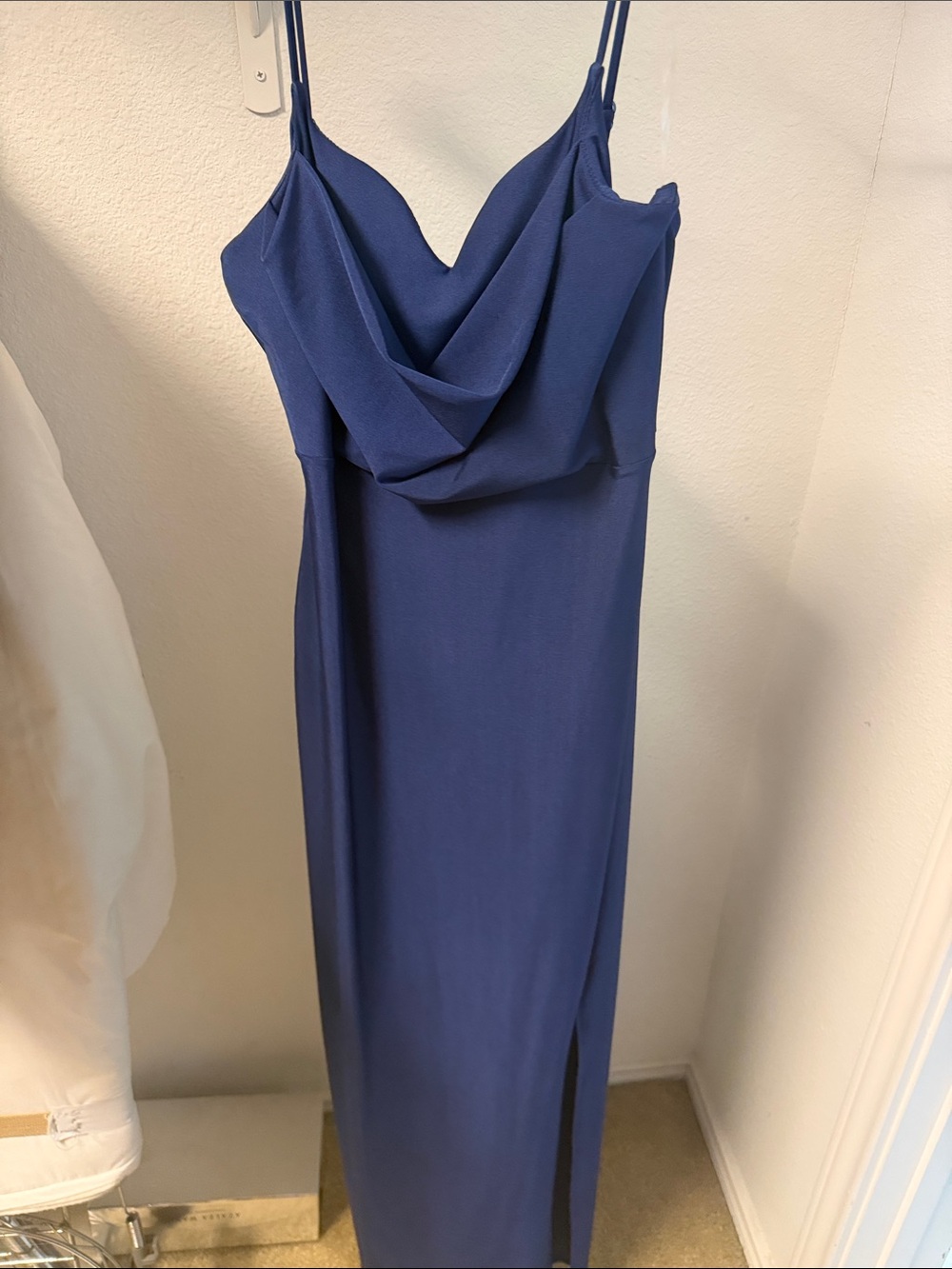 Navy Cowl Neck Slip Dress